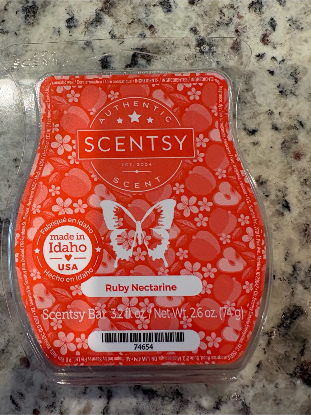 Scentsy Ruby Nectarine Wax Melt - Bright Coral Packaging